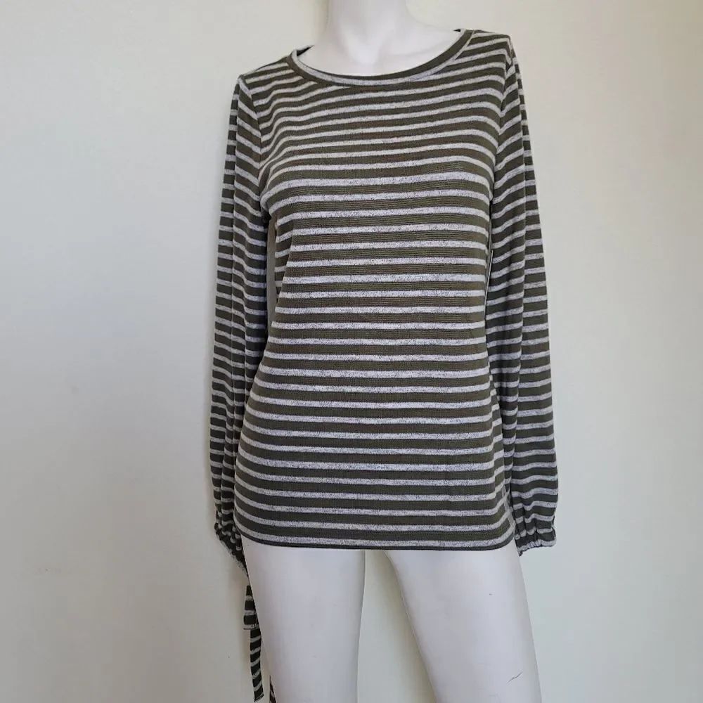 Ana womens Sz S greengray  striped long sleeve top